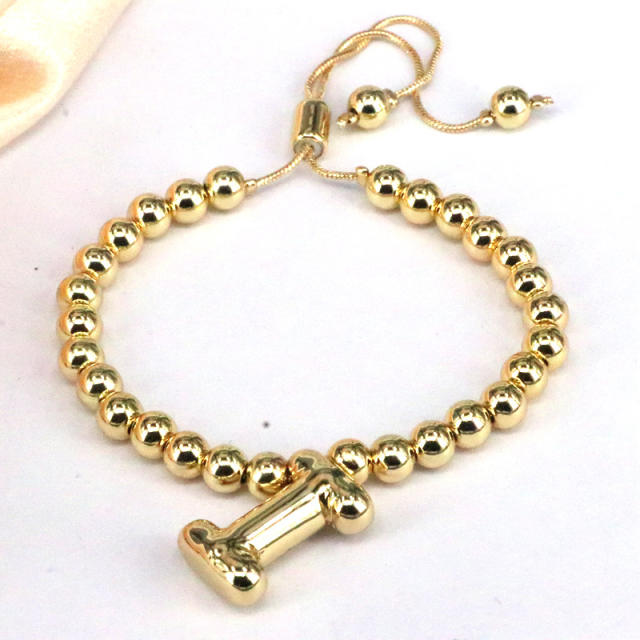 Chunky bubble initial letter charm gold plated copper beaded bracelet