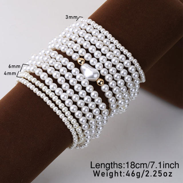 12pcs imitation pearl bead multi strand bracelet