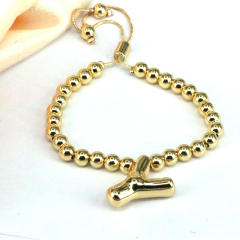 Chunky bubble initial letter charm gold plated copper beaded bracelet