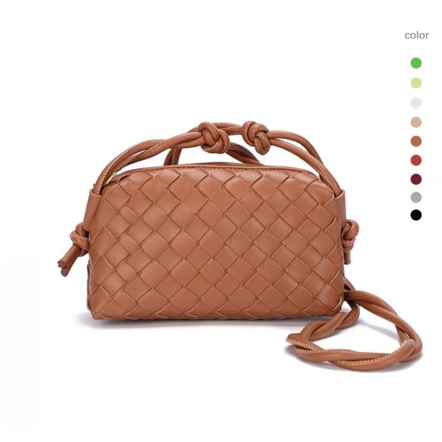 Spring summer bright color PU material braid crossbody  bag