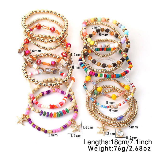 18pcs set colorful bead multi strand bracelet set