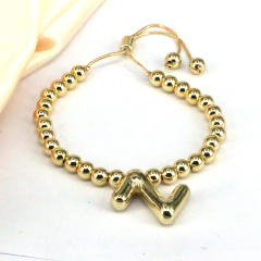 Chunky bubble initial letter charm gold plated copper beaded bracelet