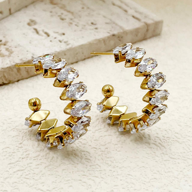 Sweet color cubic zircon statement stainless steel earrings collection