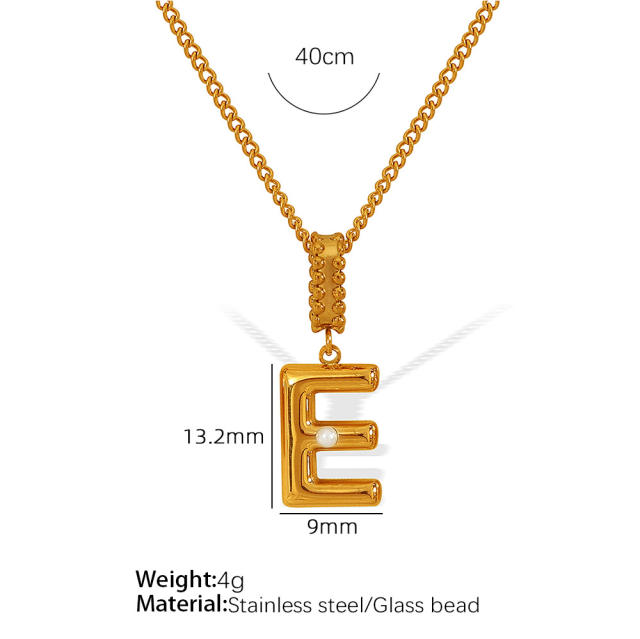 Eelgant bubble initial letter pearl bead stainless steel necklace