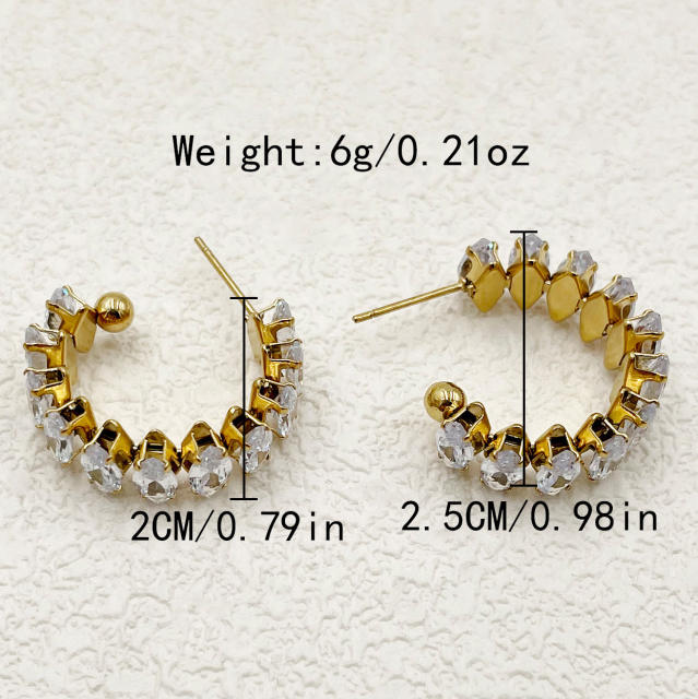 Sweet color cubic zircon statement stainless steel earrings collection