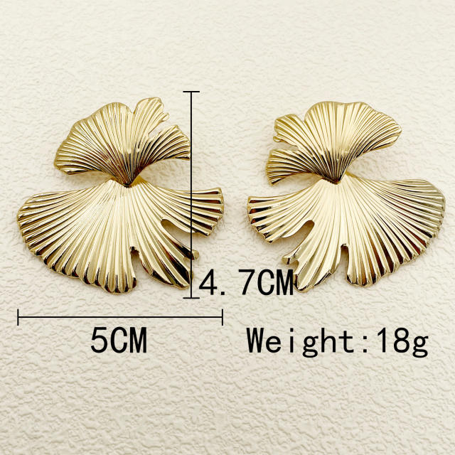 Natural folded pattern flower leaf design stainless steel earrings collection