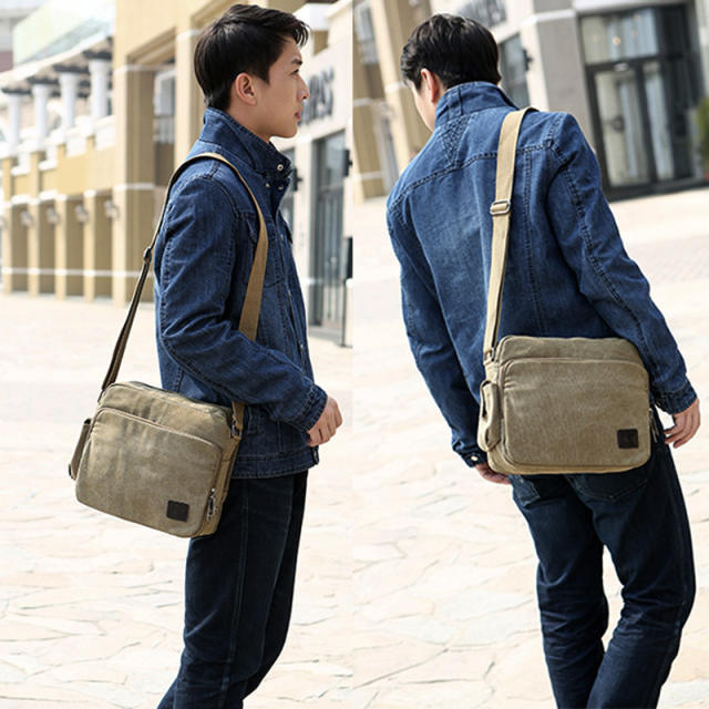 Casual large size multi function canvas crossbody bag for men