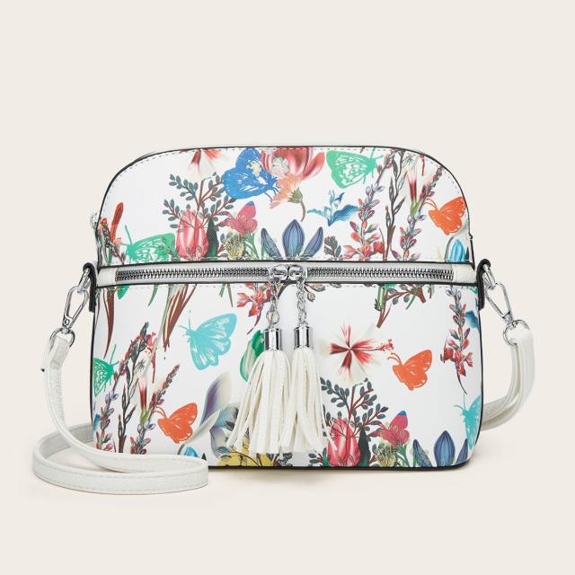 Spring summer floral pattern PU leather women crossbody bag