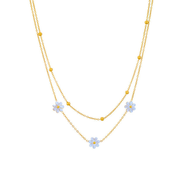 Korean fashion dainty daisy flower stainless steel necklace bracelet set