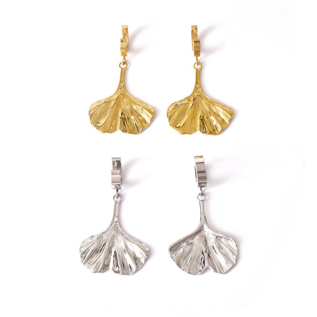 Korean fashion sweet bow Ginkgo biloba stainless steel earrings