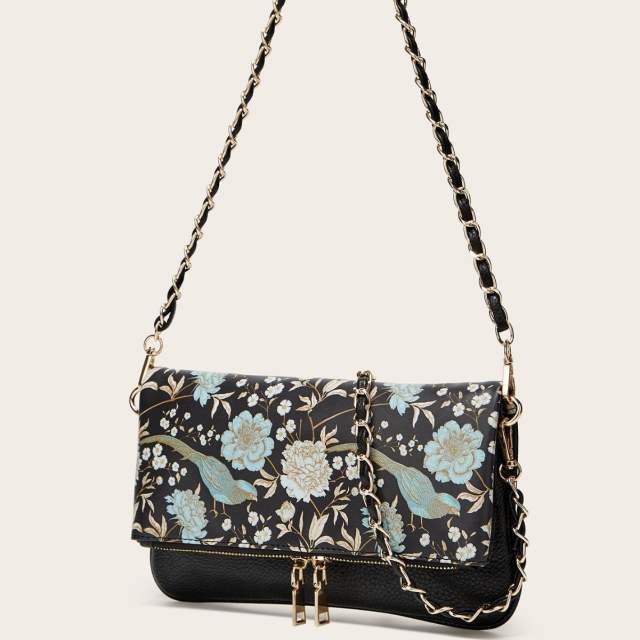 Spring summer floral pattern PU leather women shoulder bag chain bag