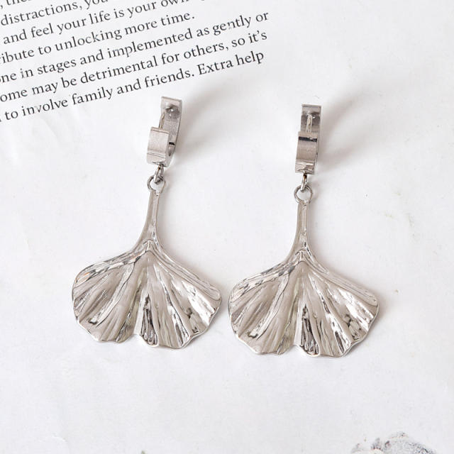 Korean fashion sweet bow Ginkgo biloba stainless steel earrings