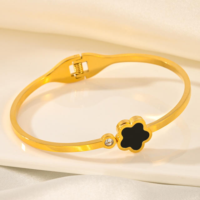 Classic colorful five petal flower stainless steel bangle