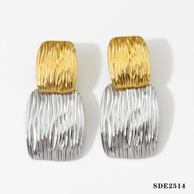 Geometric folded pattern stainless steel earrings