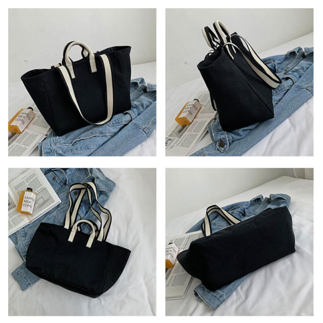 Elegant plain color canvas material tote bag handbag for women