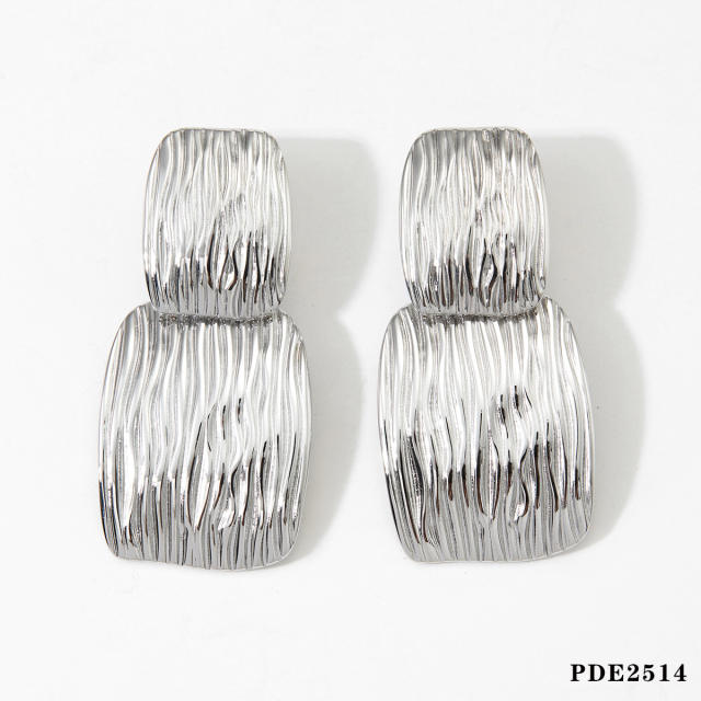 Geometric folded pattern stainless steel earrings