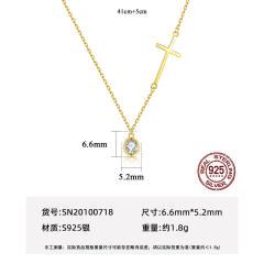 925 sterling silver side cross bezel necklace diamond necklace