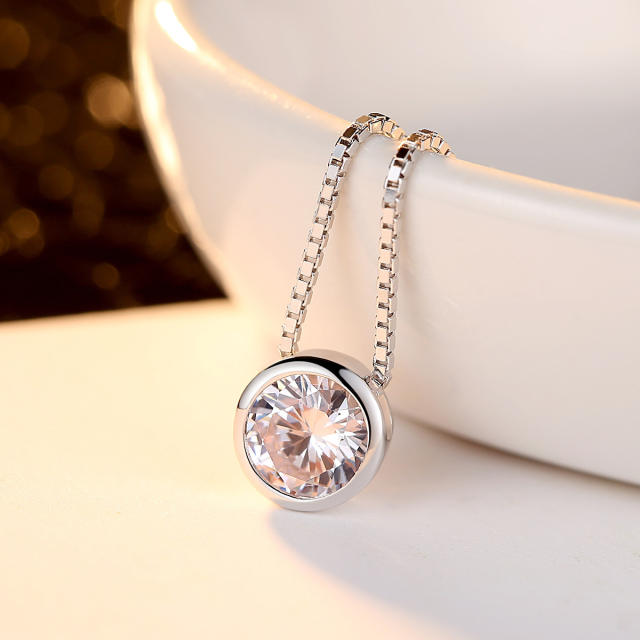 Chic 925 sterling silver bezel necklace diamond necklace