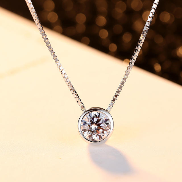 Chic 925 sterling silver bezel necklace diamond necklace