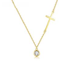 925 sterling silver side cross bezel necklace diamond necklace