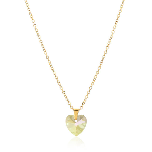 Dainty colorful cubic zircon heart pendant stainless steel chain necklace