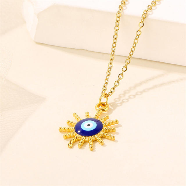 Vintage evil eye pendant stainless steel chain necklace