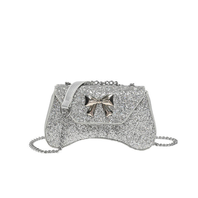 Sweet gilter design bow symbol shoulder bag chain bag for women