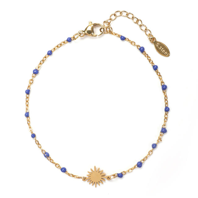 Boho colorful seed bead sun symbol stainless steel bracelet