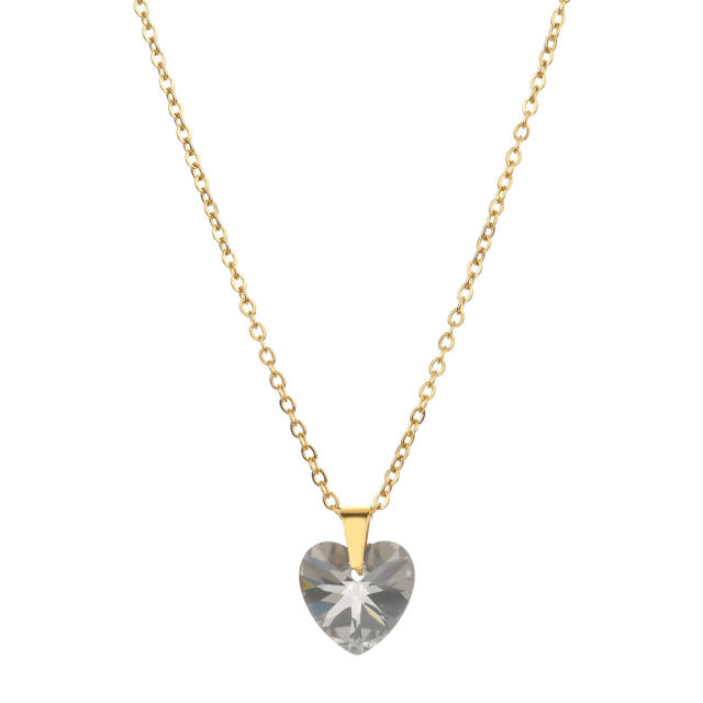 Dainty colorful cubic zircon heart pendant stainless steel chain necklace