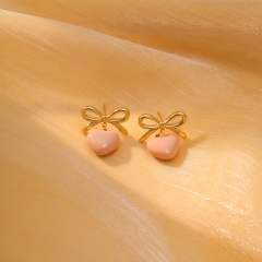Summer colorful enamel heart bow stainless steel earrings