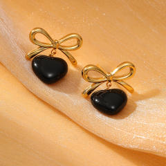 Summer colorful enamel heart bow stainless steel earrings