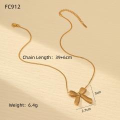 Korean fashion popular bow pendant dainty stainless steel necklace