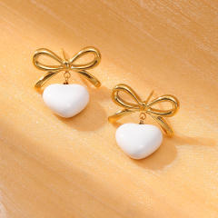 Summer colorful enamel heart bow stainless steel earrings