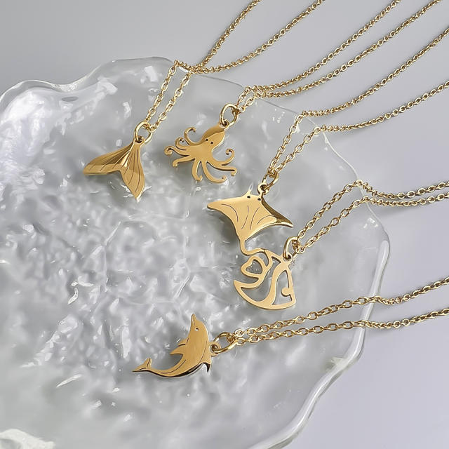 Ocean series fish pendant dainty stainless steel necklace