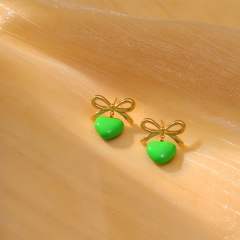 Summer colorful enamel heart bow stainless steel earrings