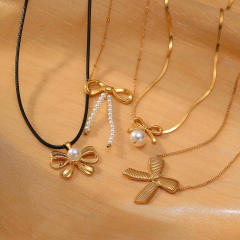 Korean fashion popular bow pendant dainty stainless steel necklace