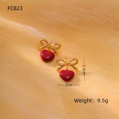 Summer colorful enamel heart bow stainless steel earrings