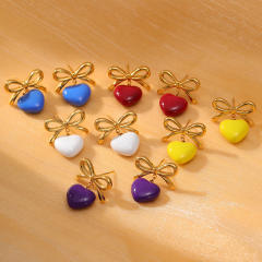 Summer colorful enamel heart bow stainless steel earrings