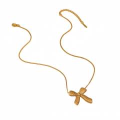 Korean fashion popular bow pendant dainty stainless steel necklace