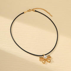 Korean fashion popular bow pendant dainty stainless steel necklace