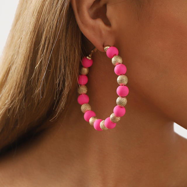 Candy color CCB bead big hoop earrings