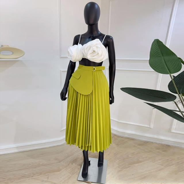 Hot sale plain color A shape pleated skirt long skirt(without tops)