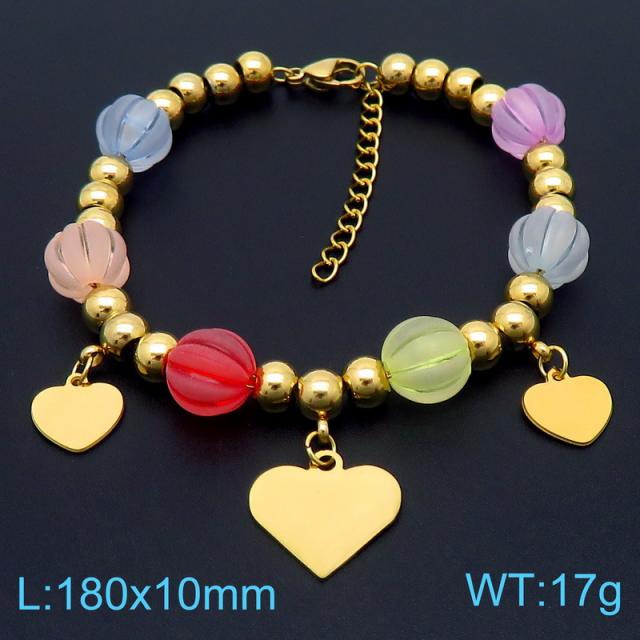 Summer colorful bead stainless steel heart star charm stainless steel bracelet