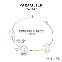 Personality imitation pearl ball bead stainless steel cuff choker necklace