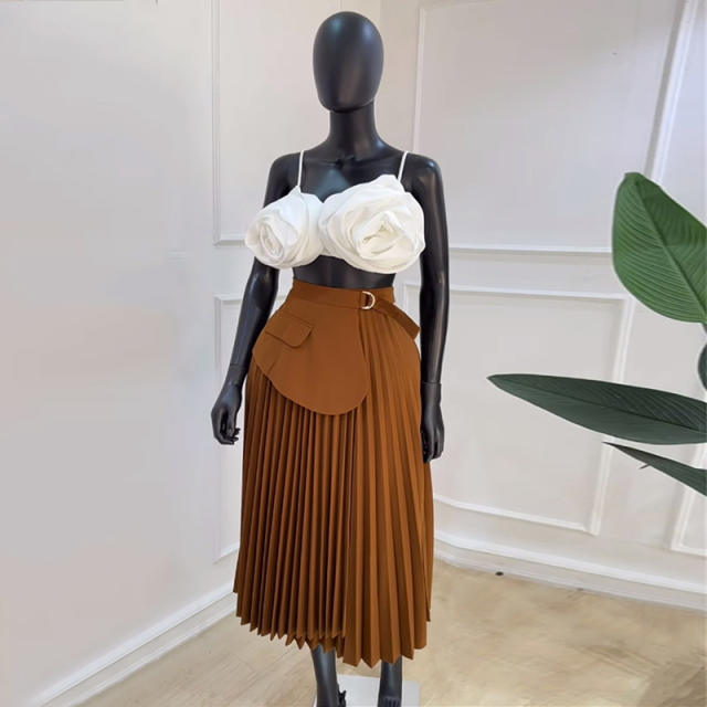 Hot sale plain color A shape pleated skirt long skirt(without tops)