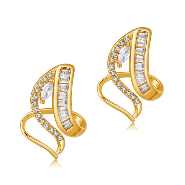 Real gold plated copper cubic zircon twisted studs earrings
