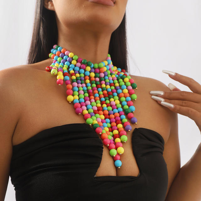 Boho chunky colorful ball bead long necklace body necklace