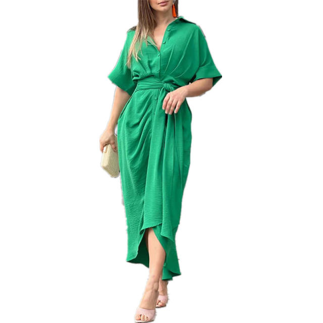 Plain color maxi shirt dress for women