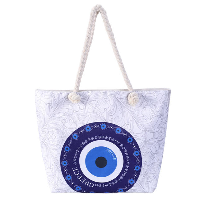 Hot sale evil eye series canvas large tote bag beach bag