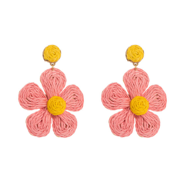 Summer colorful straw flower dangle beach holiday earrings